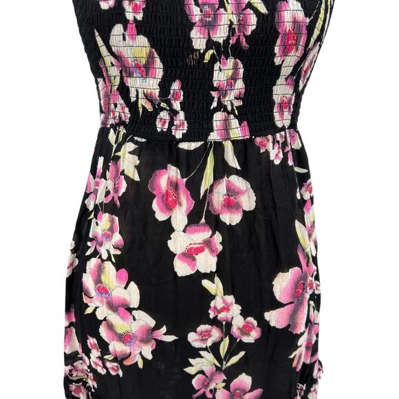 Free People Garden Party Maxi Dress Black Pink Floral Print Smocked Size XS - Picture 4 of 14